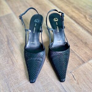 St John Sling Back shoes Black Metallic Italian 6.5 size